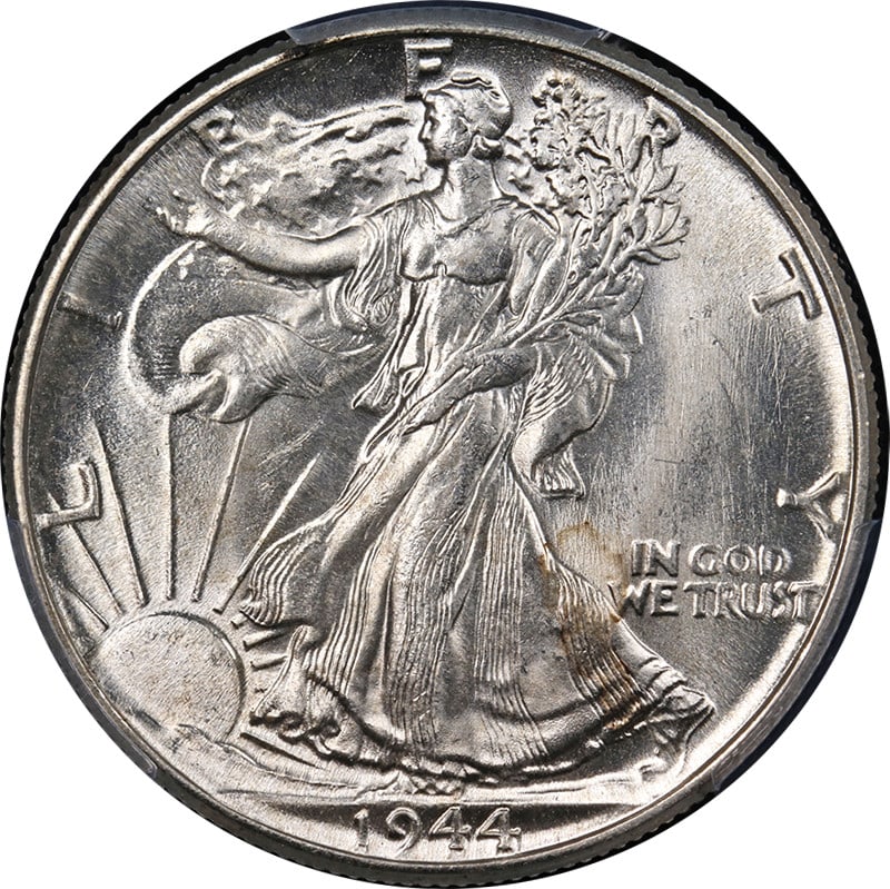 1944-P Walking Liberty Half Dollar PCGS MS64 Silver Coin: 1944-P Walking Liberty Half Dollar PCGS MS64 Silver Coin This 1944-P Walking Liberty Half showcases exceptional eye appeal, characterized by fantastic luster and a nice strike. It is certified by PCGS
