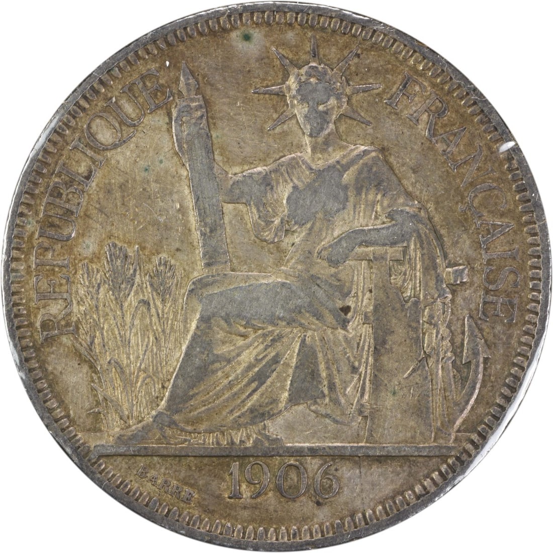 1906 French Indo-China 1 Piastre KM5a.1 Silver Coin VF Uncertified: 1906 French Indo-China 1 Piastre KM5a.1 Silver Coin VF Uncertified This 1906 French Indo-China 1 Piastre (KM5a.1) is a remarkable piece for numismatists and collectors. Crafted from silver, this coin