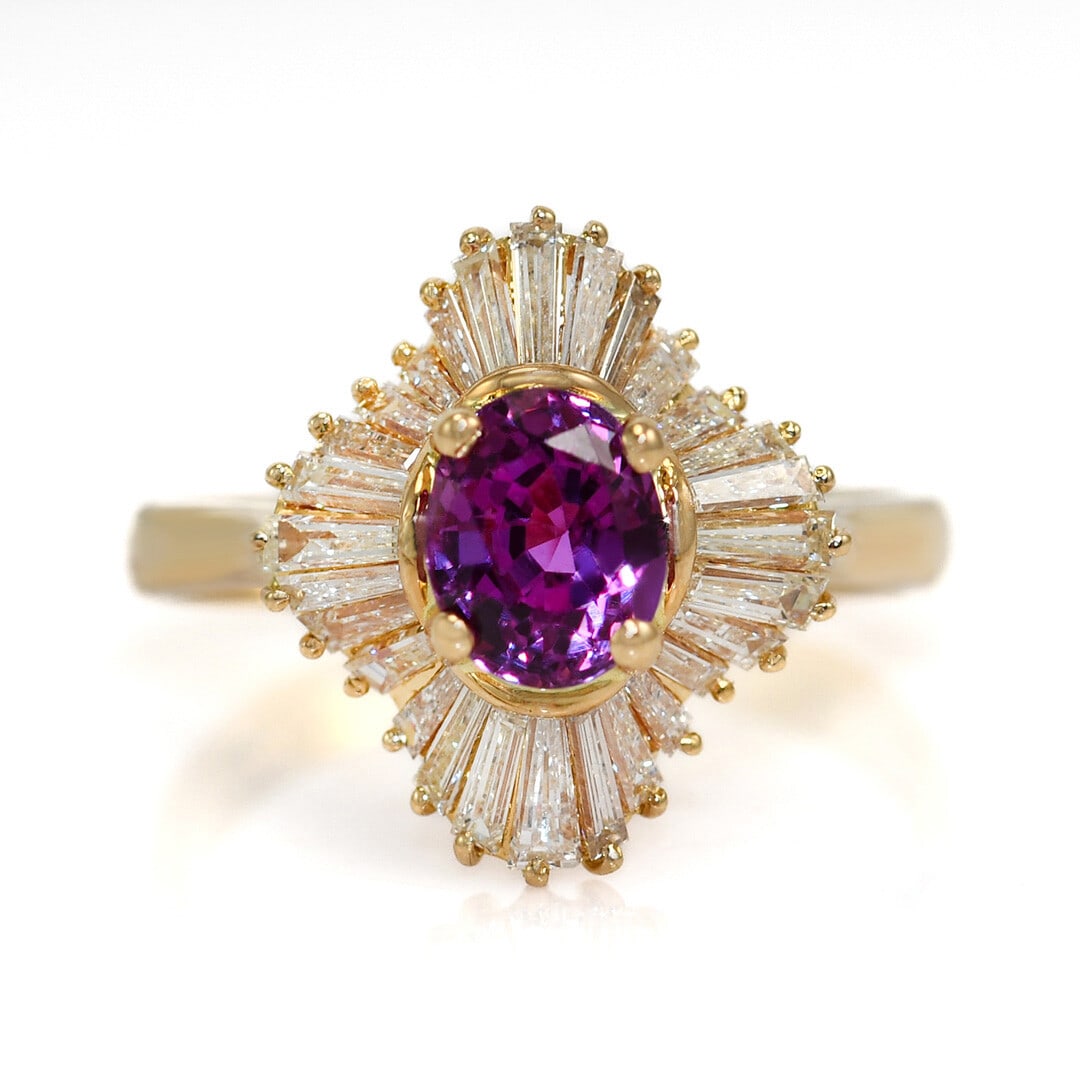 18K Yellow Gold Ballerina Hot Pink Sapphire Diamond Cluster Ring GIA Certified (1 of 11)