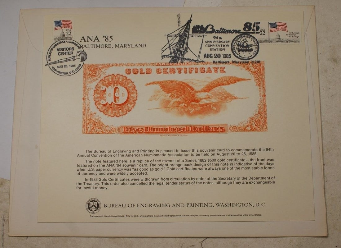 Unique BEP Souvenir Card B 82 ANA 1985 Double Cancellation (1 of 4)