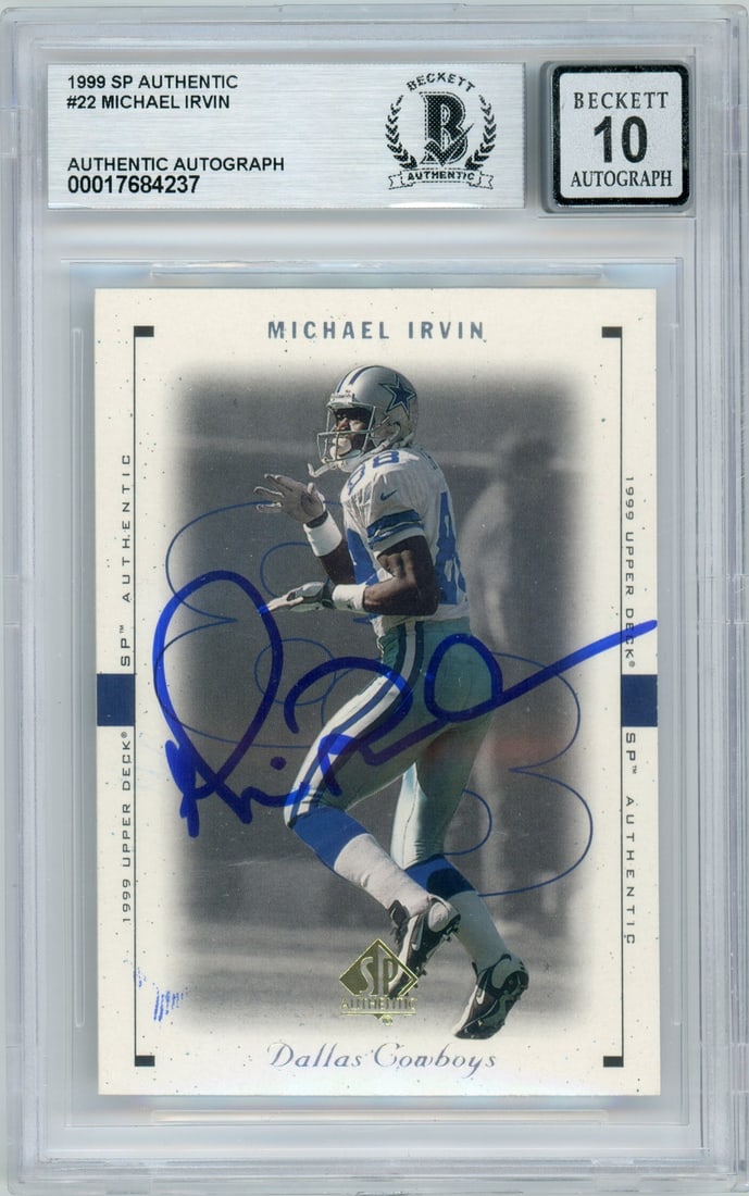 1999 SP Authentic Michael Irvin #22 Autographed NFL Card BGS 10 (1 of 2)