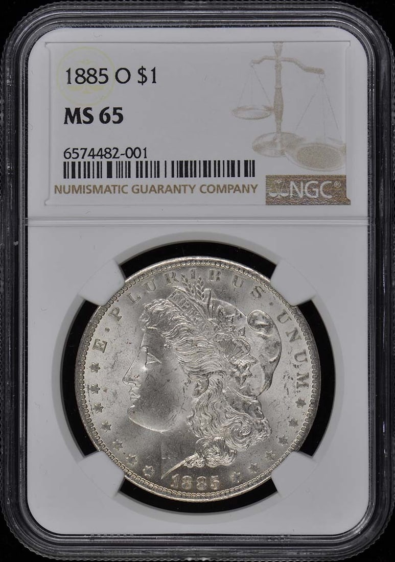1885-O Morgan Dollar NGC MS65 Uncirculated Coin: 1885-O Morgan Dollar NGC MS65 Uncirculated Coin Discover a stunning 1885-O Morgan Dollar, expertly graded MS65 by NGC, ensuring its excellent condition. This uncirculated coin was minted in New Orlean