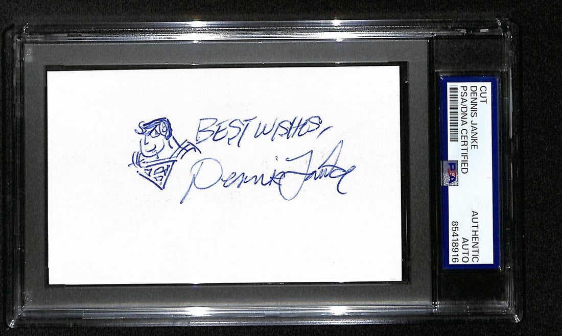 Dennis Janke Signed 3x5 Index Card Superman PSA Authenticated (1 of 2)