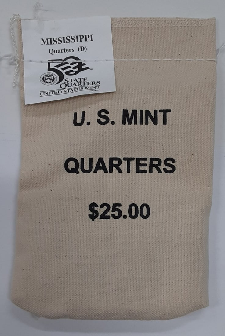 2002 Mississippi D State Quarter 100 UNC Coins Mint Sewn Bag (1 of 3)
