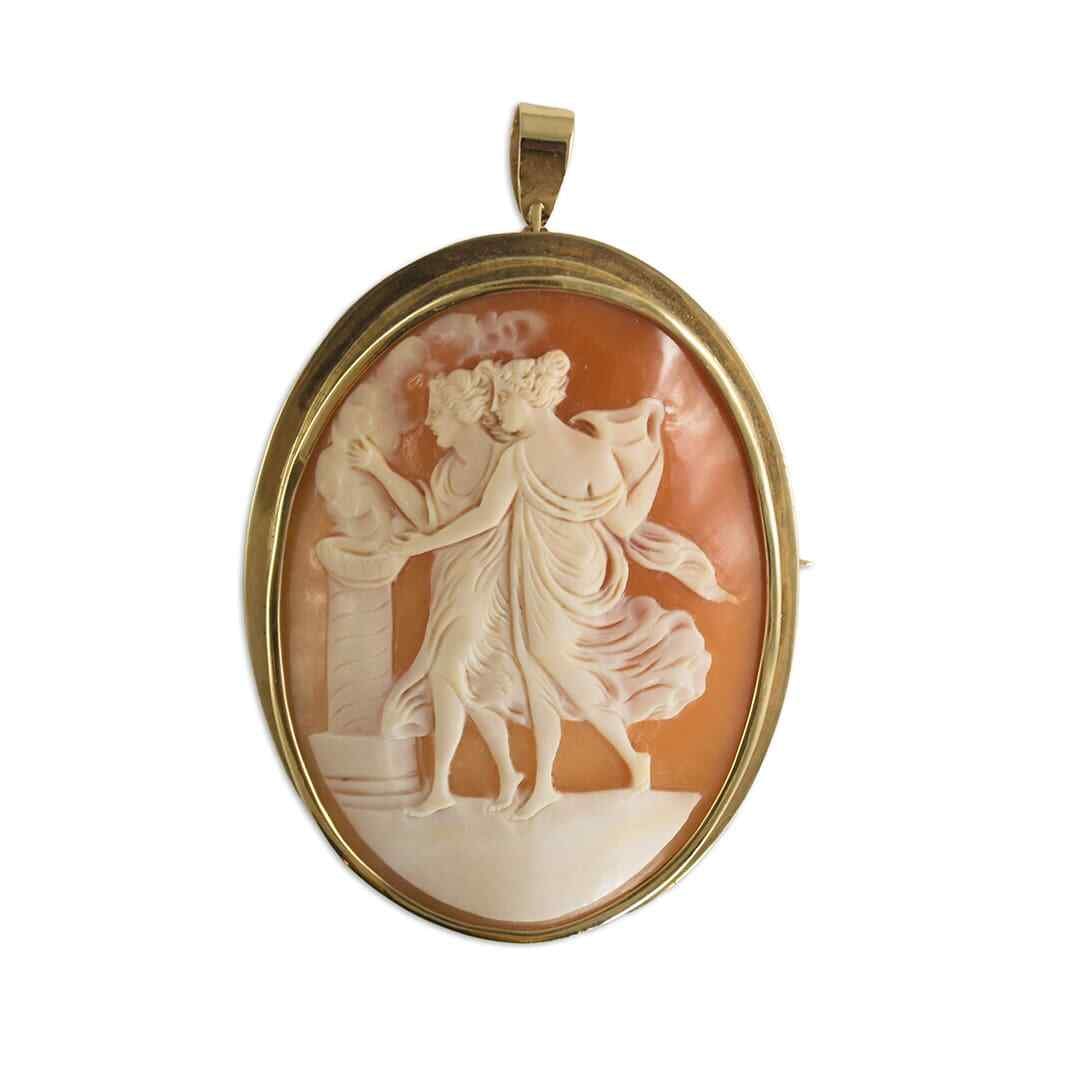 Antique 10k Yellow Gold Greek Maiden Cameo Brooch Pendant 2.6 in (1 of 5)