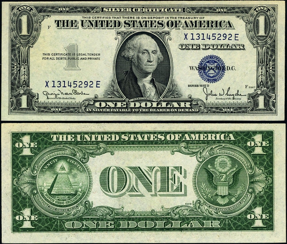 1935-D $1 Silver Certificate X-E Block Choice Uncirculated (1 of 3)