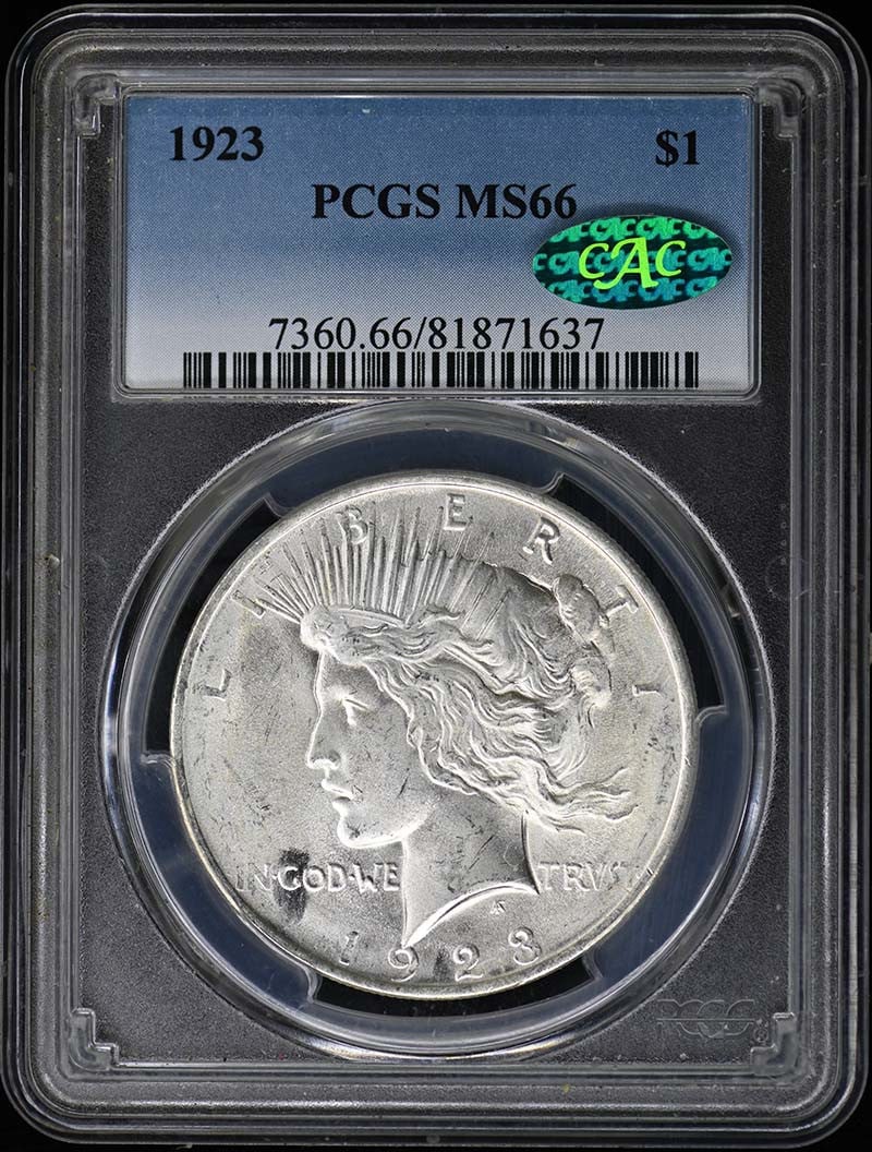 1923 Peace Dollar PCGS MS66 CAC Certified Uncirculated Coin (1 of 2)