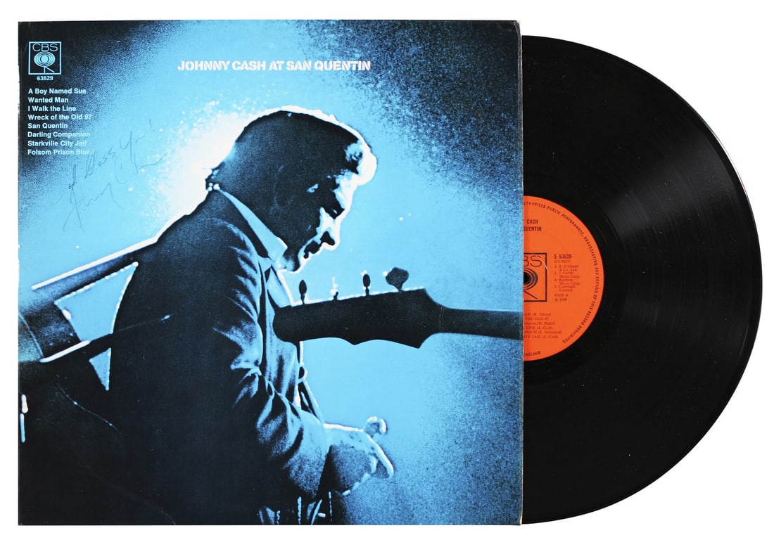 Johnny Cash Signed At San Quentin Album Cover God Bless You BAS (1 of 6)