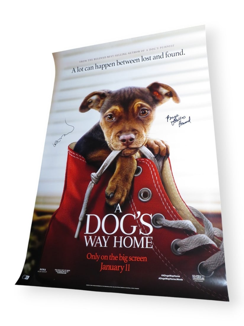 A Dog's Way Home Autographed 27x40 Poster by Bryce Dallas Howard W Bruce Cameron: A Dog's Way Home Autographed 27x40 Poster by Bryce Dallas Howard W Bruce Cameron This is an original autographed poster of "A Dog's Way Home," measuring 27x40 inches. It features the signatures of Bry