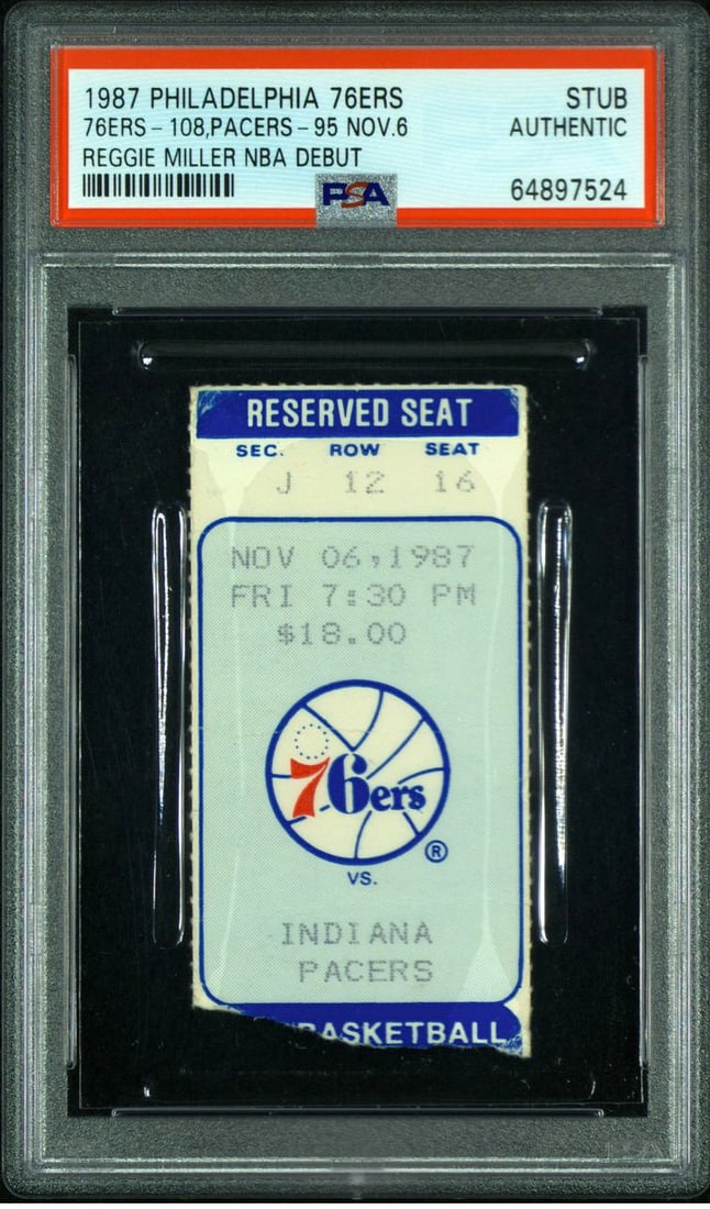 Reggie Miller NBA Debut Ticket PSA Authentic November 6 1987 POP 1 (1 of 2)