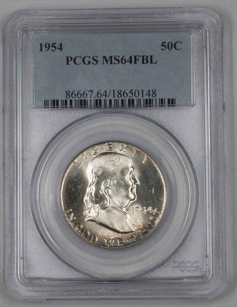 1954 Franklin Silver Half Dollar Coin PCGS MS 64 FBL with Peripheral Toning (1 of 2)