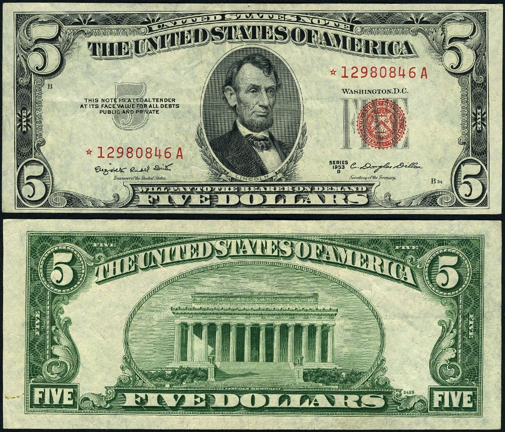 1953-B $5 Legal Tender Star Note FR 1534 XF Circulated (1 of 3)