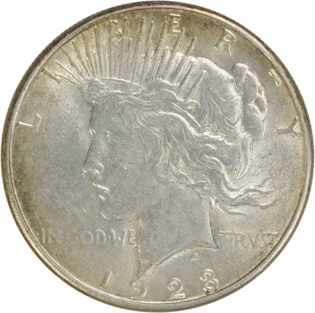 1923-S Peace Silver Dollar AU Uncertified 90% Silver Coin: 1923-S Peace Silver Dollar AU Uncertified 90% Silver Coin This 1923-S Peace Silver Dollar is an iconic piece of American numismatics, featuring a striking design by Anthony de Francisci. The coin is i