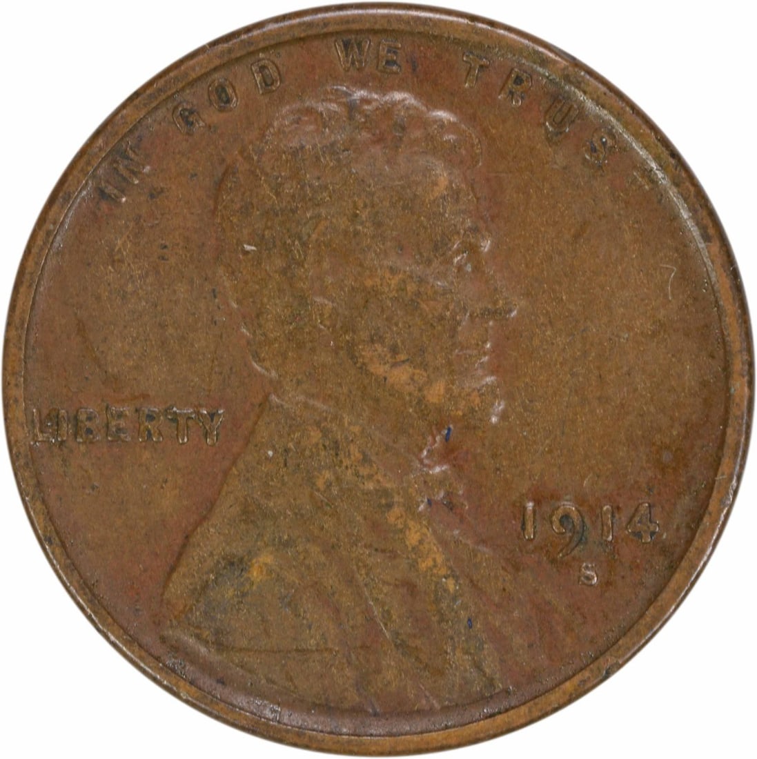 1914-S Lincoln Wheat Cent EF Uncertified Copper Coin (1 of 2)