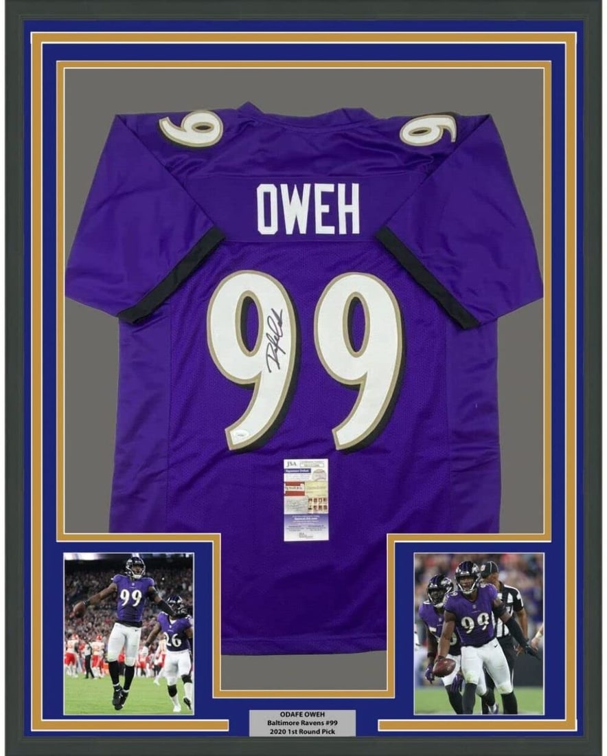 Framed Autographed Odafe Oweh NFL Jersey with JSA COA 33x42 (1 of 2)