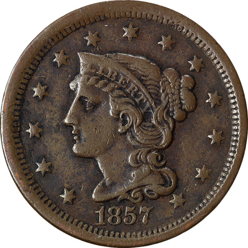 1857 Large Cent Small Date Choice XF Copper Coin (1 of 2)