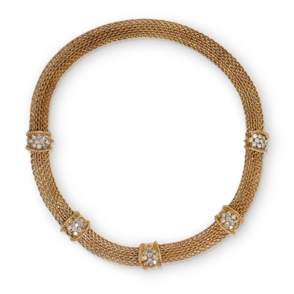 14K Yellow Gold Diamond Woven Link Necklace 3.00 Carats 50 Diamonds (1 of 6)