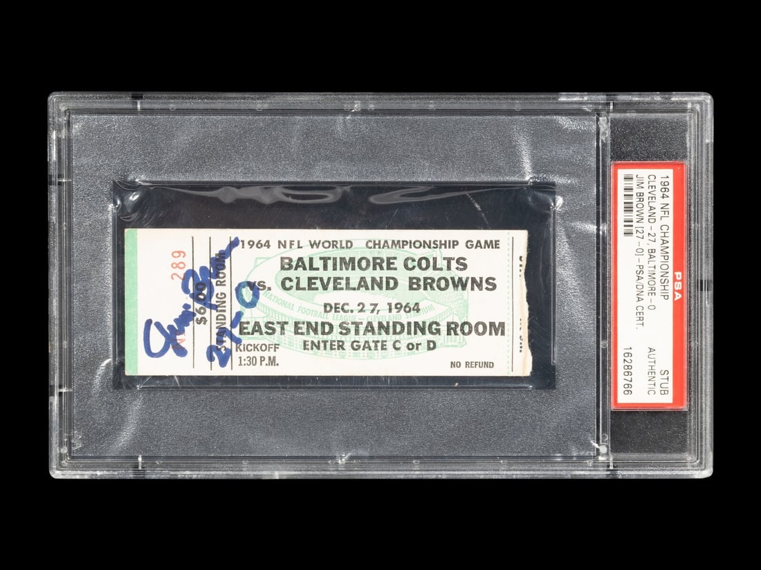 Jim Brown Signed 1964 NFL Championship Ticket PSA DNA Inscribed 27-0 (1 of 2)