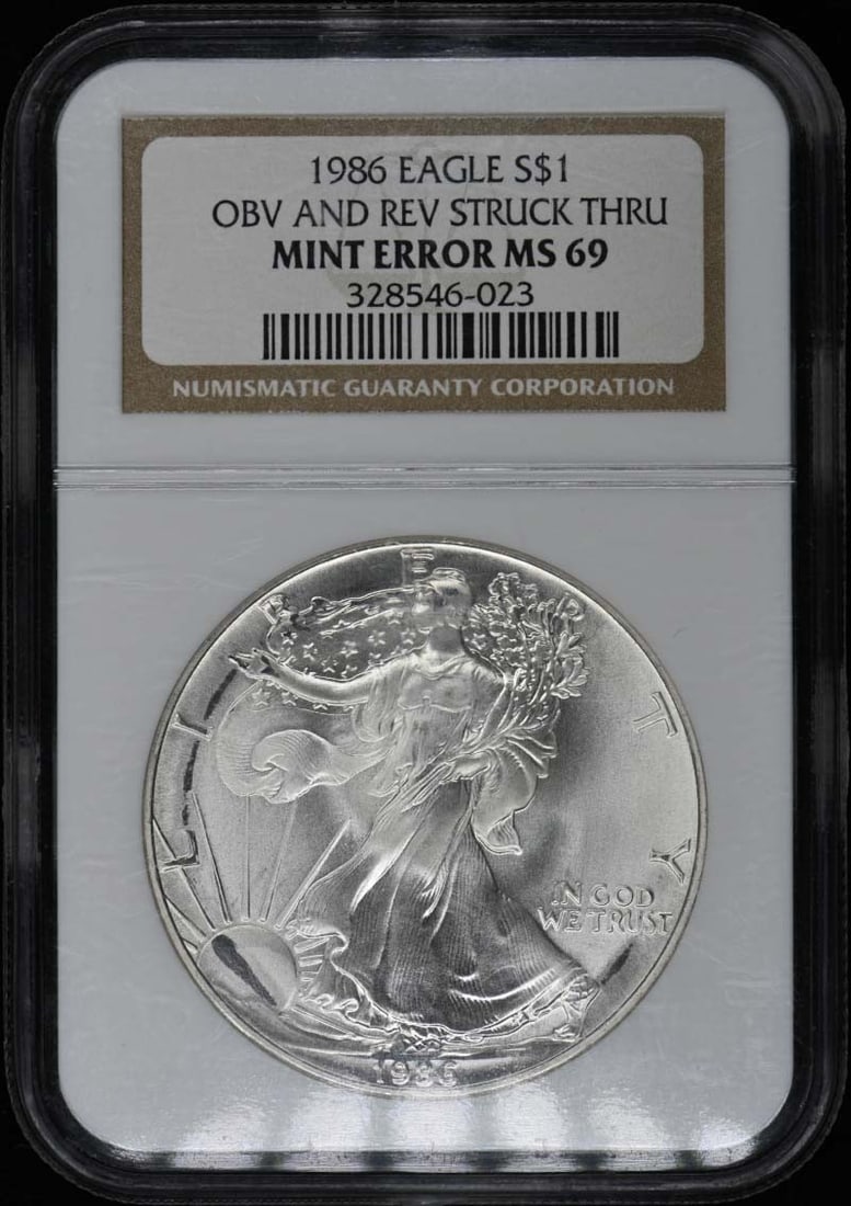 1986 Silver Eagle S$1 Mint Error NGC MS69 Philadelphia (1 of 2)