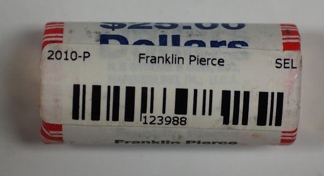 2010-P Franklin Pierce Presidential Dollar Roll of 25 Uncirculated Coins OBW (1 of 2)
