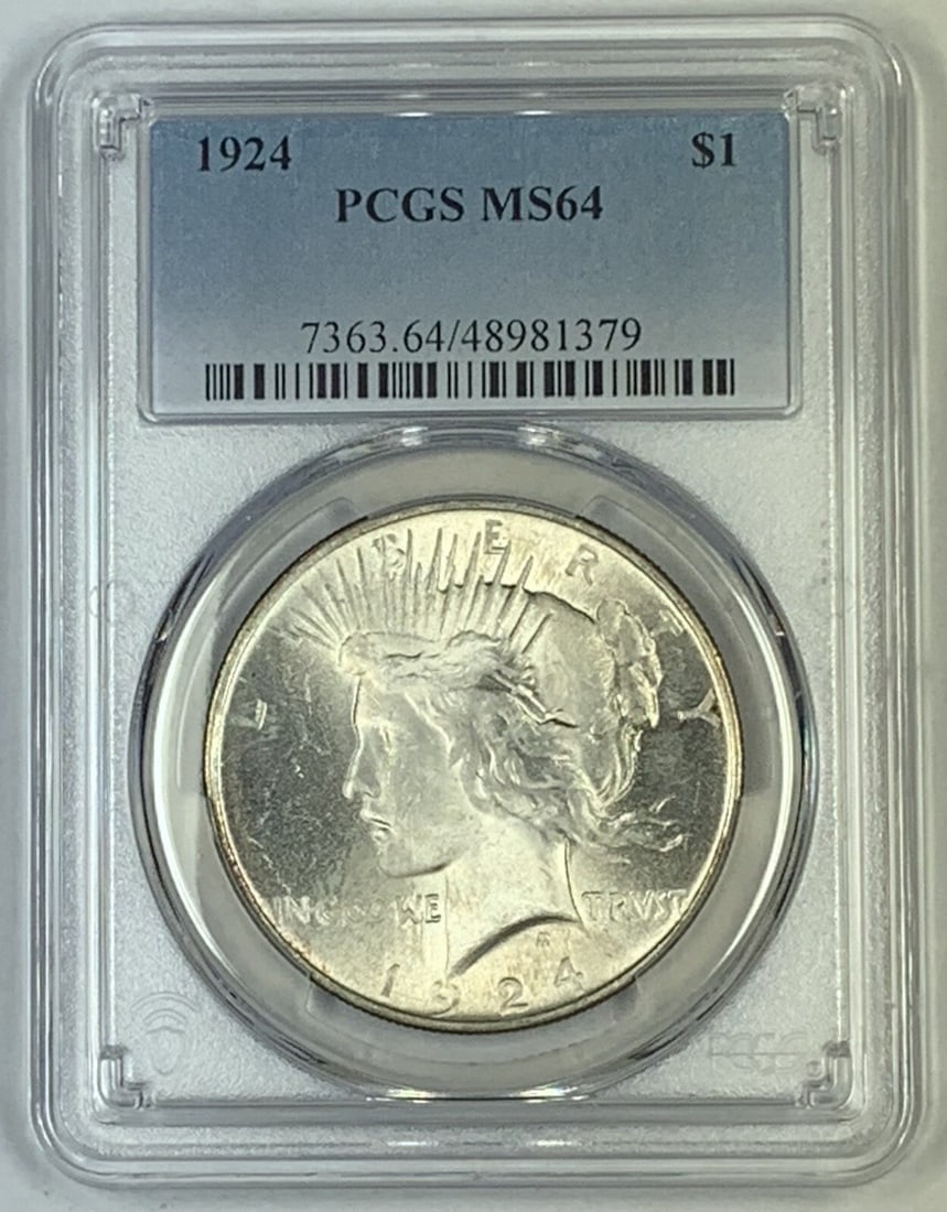 1924 Peace Silver Dollar Coin PCGS MS 64 Uncirculated (1 of 2)