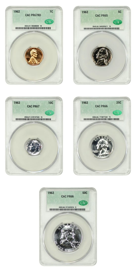 1962 CACG Certified Proof Set 1C-50C Uncirculated 5 Coins (1 of 4)