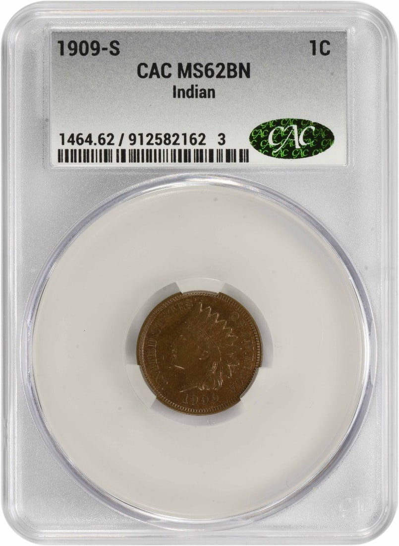 1909-S Indian Head Cent MS62BN CACG Certified (1 of 4)