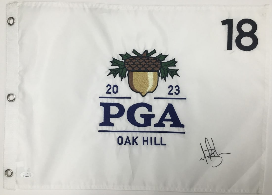 Michael Block Signed 2023 PGA Oak Hill #18 Pin Flag JSA AT49274: Michael Block Signed 2023 PGA Oak Hill #18 Pin Flag JSA AT49274 Celebrate a remarkable moment in golf history with this original 2023 PGA Oak Hill #18 signed pin flag by Michael Block. This stunning p