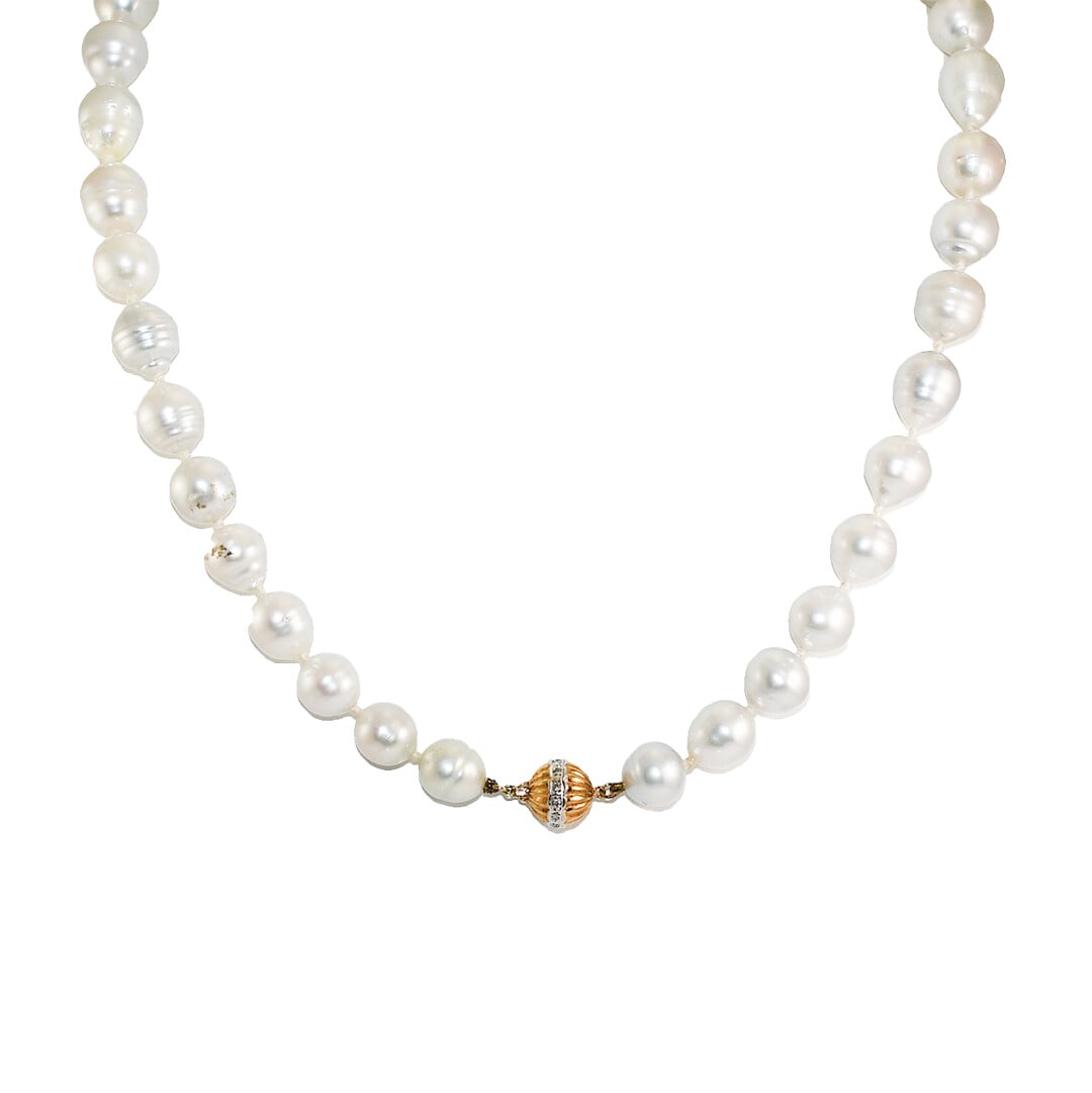 Stunning 20" Semi-Baroque Pearl Necklace with 14k Gold Clasp and Diamonds (1 of 5)
