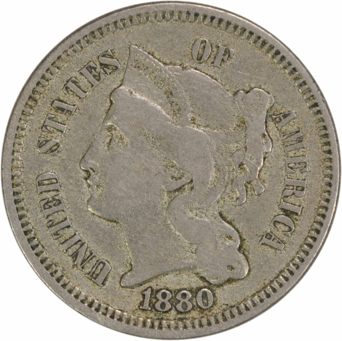 1880 Three Cent Nickel VF Uncertified Philadelphia Mint (1 of 2)