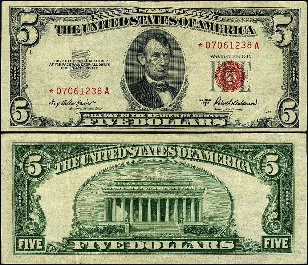$5 1953-A Legal Tender Star Note FR. 1532 Circulated VF+ (1 of 3)