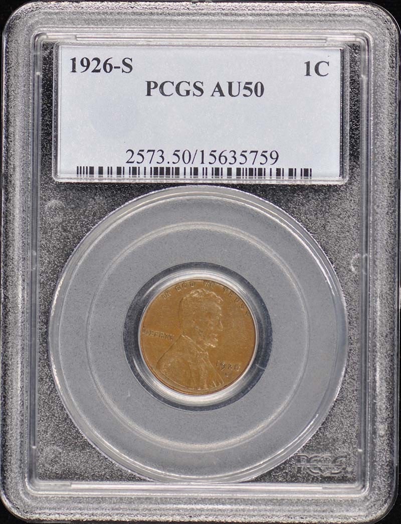1926-S Lincoln Cent Type 1 Wheat Reverse PCGS AU50 BN (1 of 4)