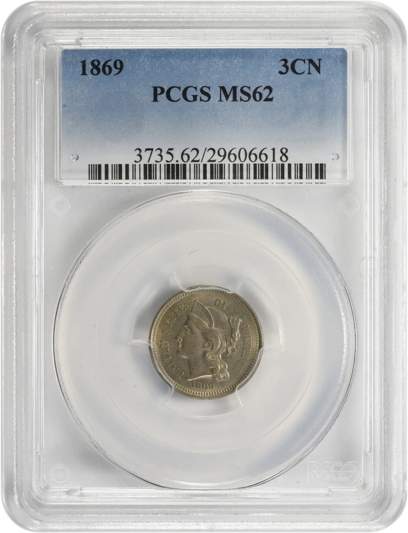 1869 Three Cent Nickel Uncirculated MS62 PCGS Graded Coin (1 of 2)