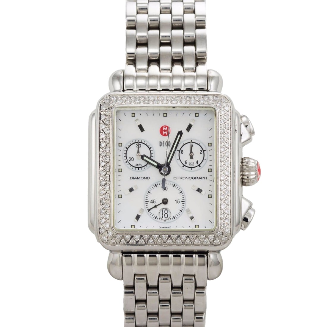 Michele Deco Women's Chronograph Watch with Diamond Bezel and Mother of Pearl Dial (1 of 6)