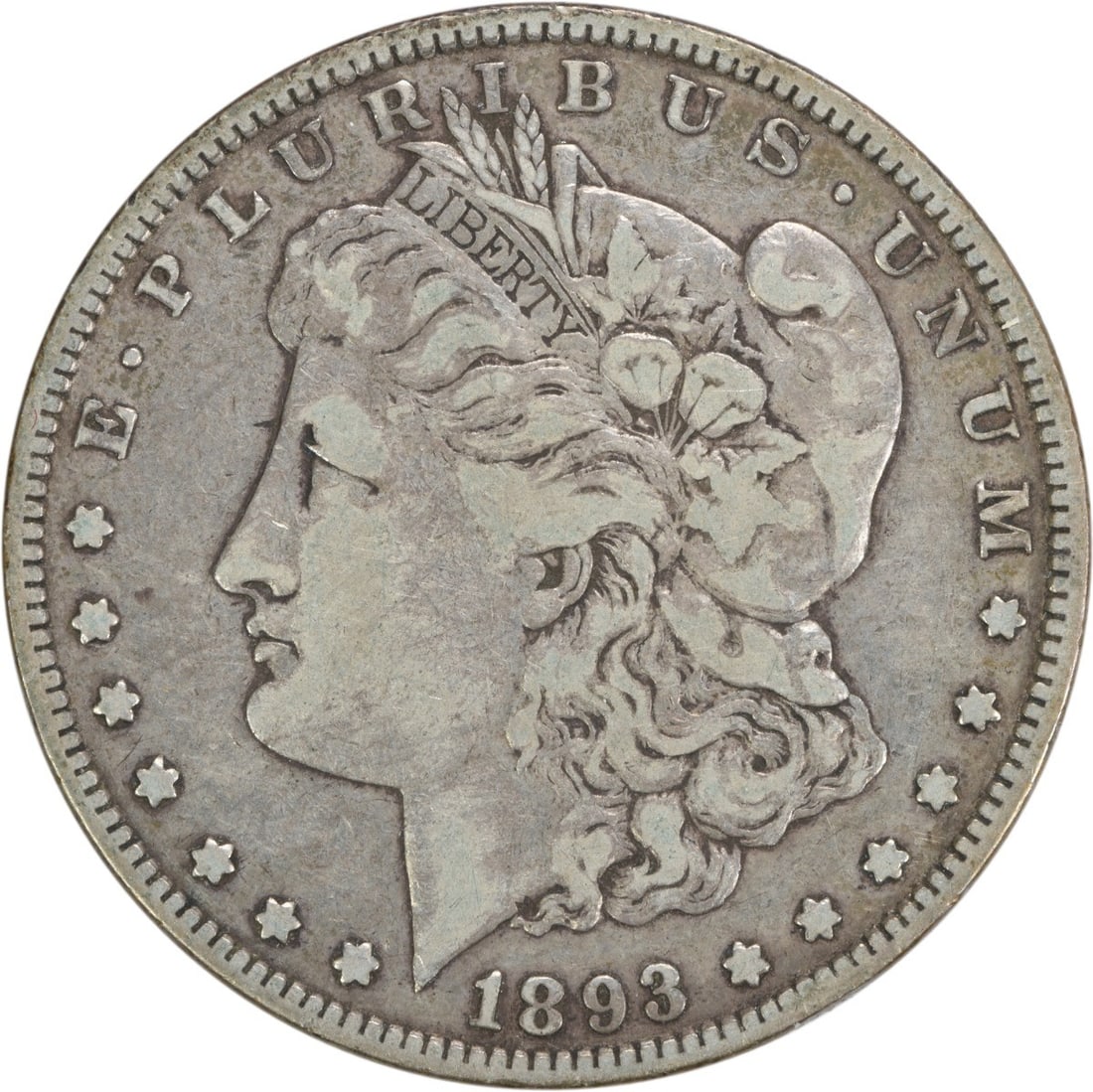 1893 Morgan Silver Dollar VF Uncertified 90% Silver Coin: 1893 Morgan Silver Dollar VF Uncertified 90% Silver Coin This 1893 Morgan Silver Dollar is in Very Fine (VF) condition and has been circulated. Struck in Philadelphia, this coin features a composition