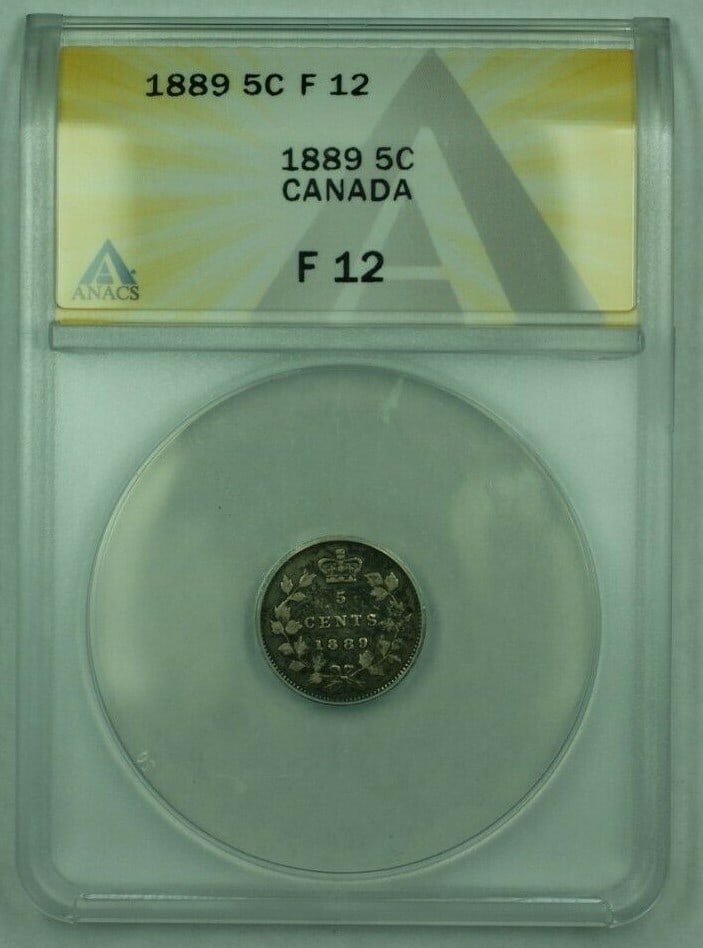 1889 Canada 5 Cents Silver Coin ANACS F-12 Certified (1 of 2)