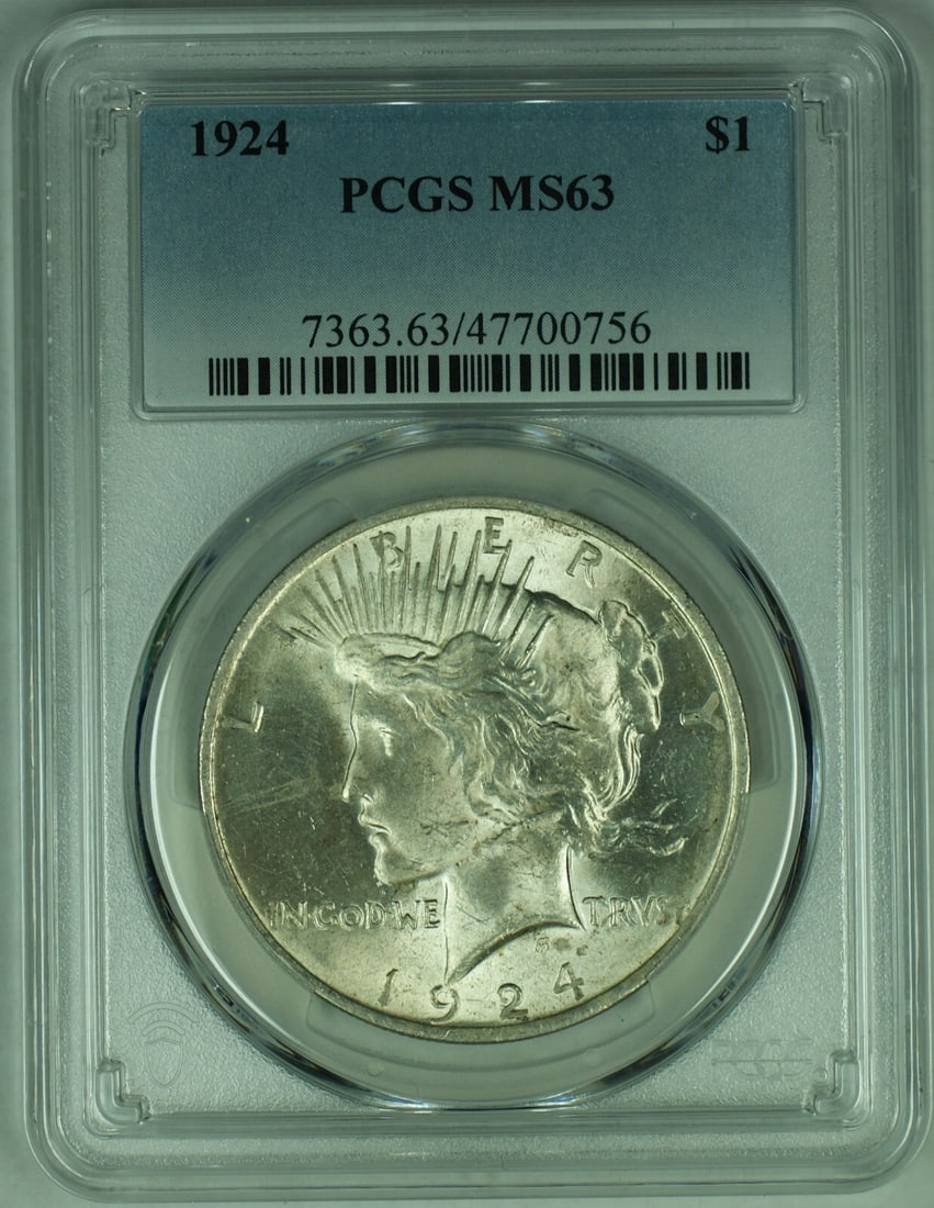 1924 Peace Silver Dollar Coin PCGS MS 63 Uncirculated (1 of 2)