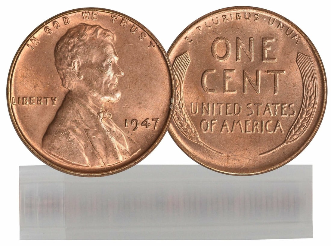 1947 Uncirculated Lincoln Cent Roll Copper Coins (1 of 3)
