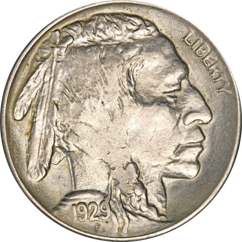 1929-P Buffalo Nickel Circulated Nickel Coin: 1929-P Buffalo Nickel Circulated Nickel Coin This 1929-P Buffalo Nickel is a classic piece of American numismatics. Made of nickel, this coin features the iconic buffalo on one side and a Native Ameri