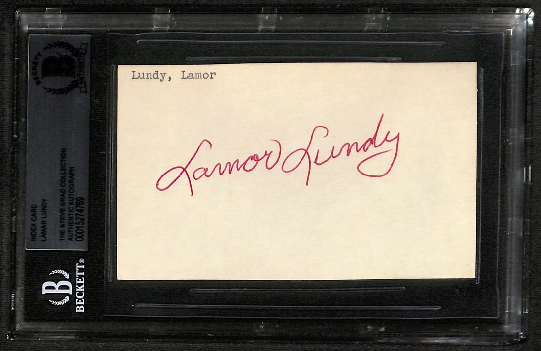 Lamar Lundy Signed 3x5 Index Card Beckett Authenticated: Lamar Lundy Signed 3x5 Index Card Beckett Authenticated This is an original autographed 3x5 index card signed by Lamar Lundy, the former Defensive End for the Los Angeles Rams, who passed away on Febr