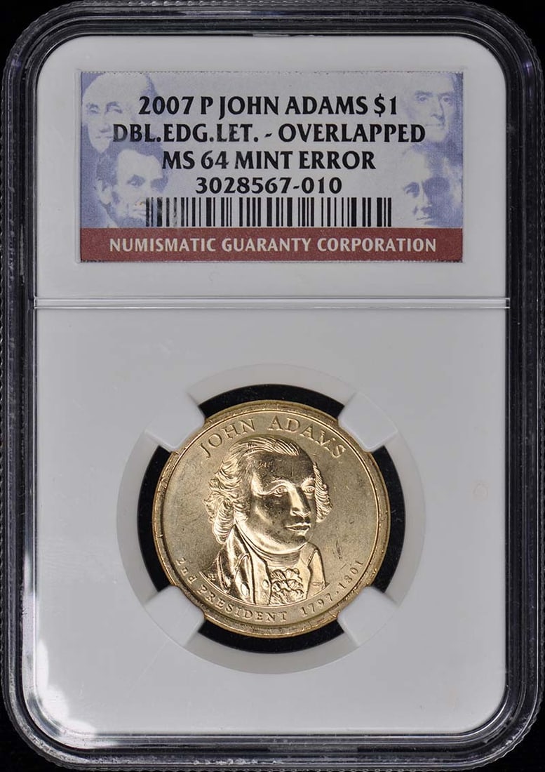 2007 P John Adams $1 NGC MS64 Mint Error Overlapped Inverted Pair (1 of 4)