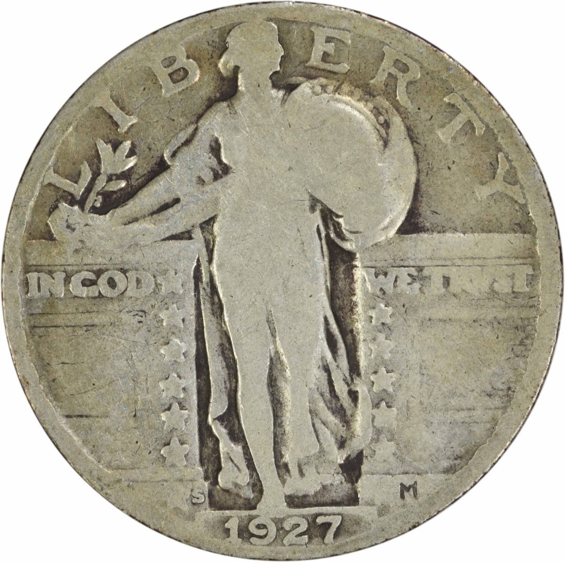 1927-S Standing Liberty Quarter 90% Silver Uncertified: 1927-S Standing Liberty Quarter 90% Silver Uncertified This 1927-S Standing Liberty Silver Quarter is a remarkable piece of U.S. numismatic history. Struck in San Francisco, this quarter features a cl