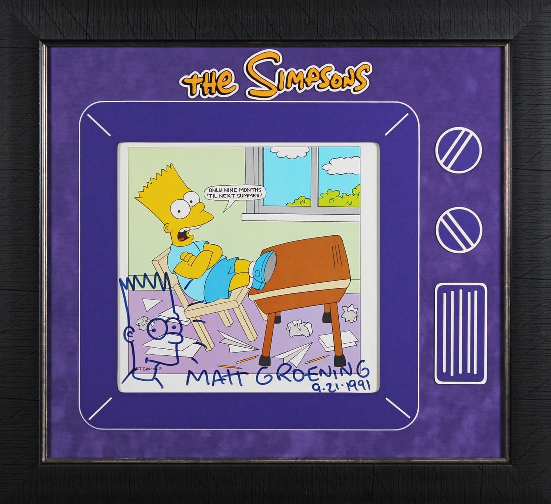 Matt Groening Signed Framed Bart Simpson Sketch 9-21-1991 Beckett COA (1 of 3)