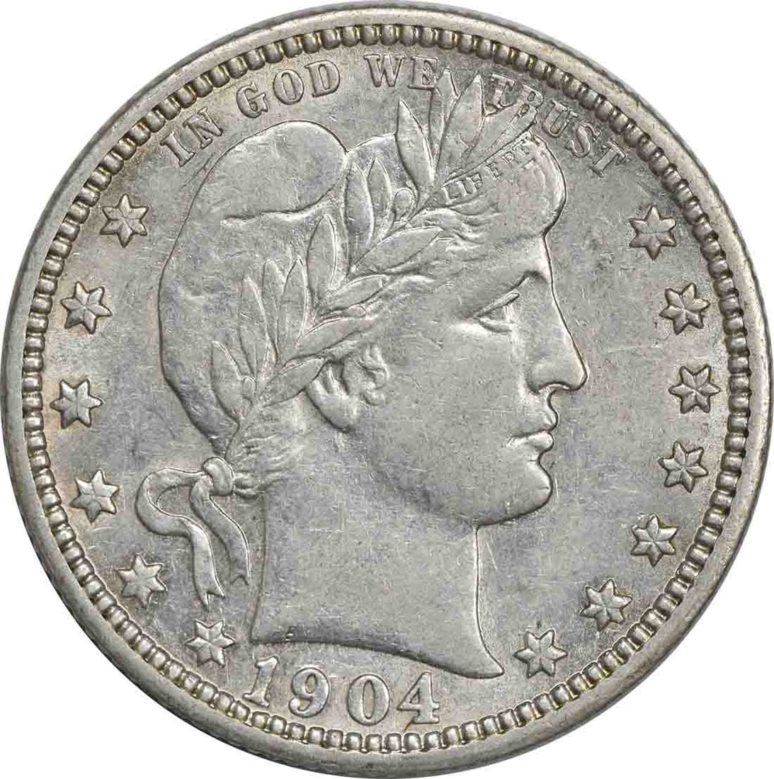 1904 Barber Silver Quarter 90% Silver AU Uncertified Coin (1 of 2)