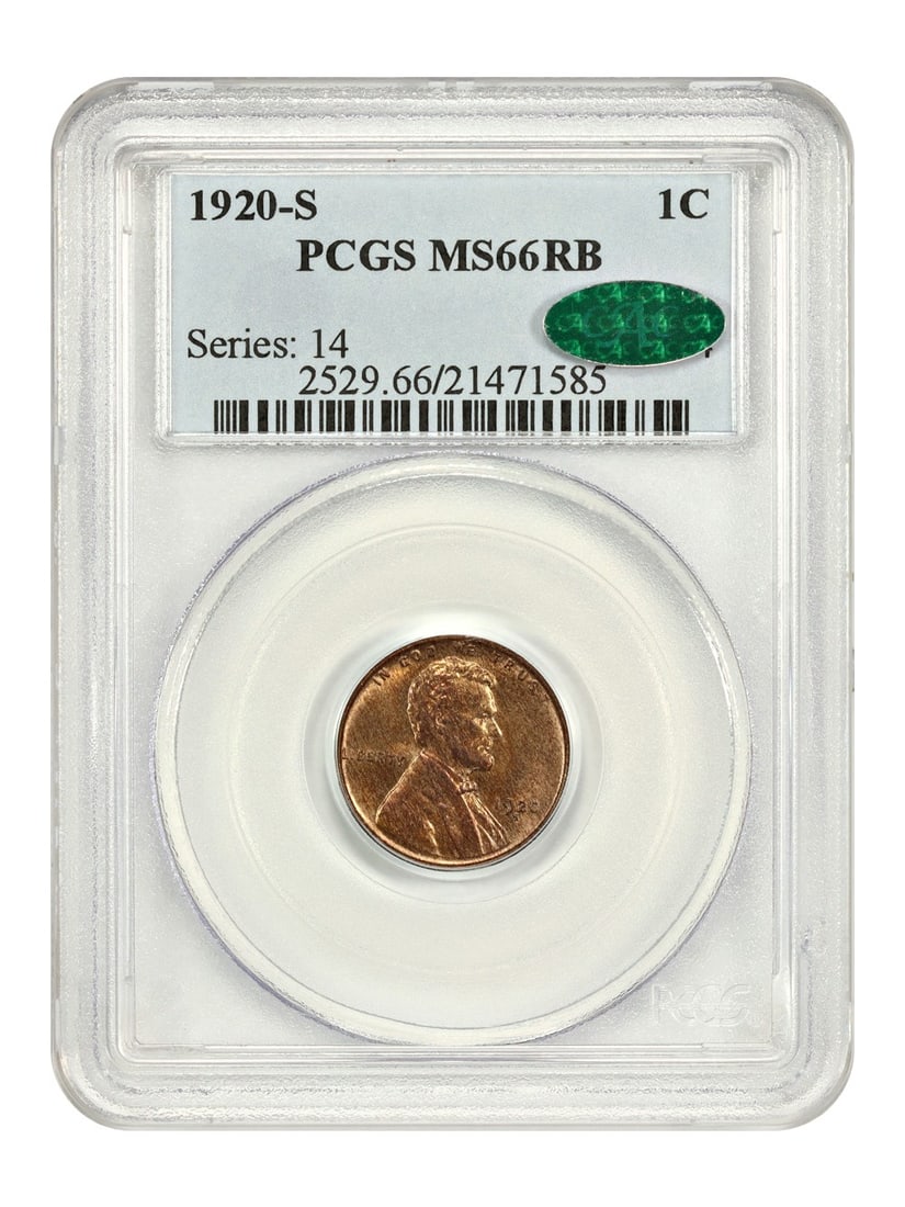 1920-S Lincoln Wheat Cent PCGS CAC MS66RB Red Brown Certified (1 of 4)