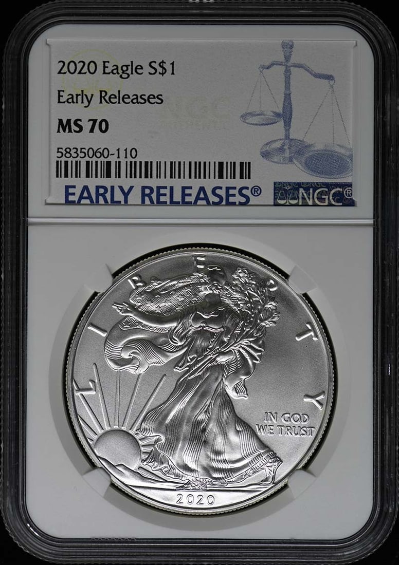 2020 Eagle S$1 NGC MS70 Early Releases Coin: 2020 Eagle S$1 NGC MS70 Early Releases Coin This 2020 Eagle coin is certified by NGC with a perfect grade of MS70, indicating it is in pristine condition. The coin is a part of the Early Releases seri