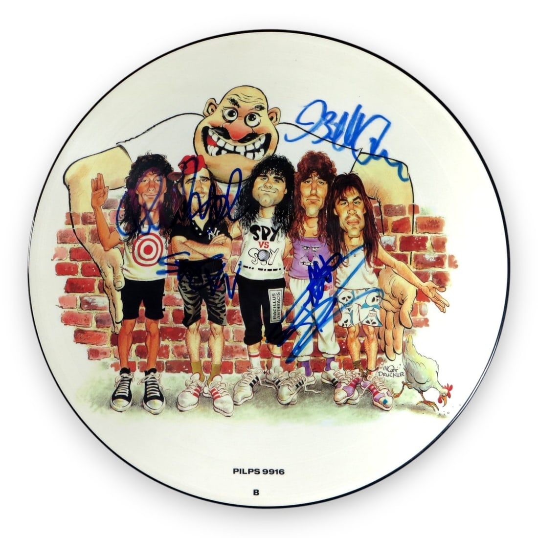 Anthrax Signed Picture Disc Record Beckett Authenticated Scott Ian +3: Anthrax Signed Picture Disc Record Beckett Authenticated Scott Ian +3 This is an original autographed picture disc record by the iconic heavy metal band Anthrax. The disc features signatures from band
