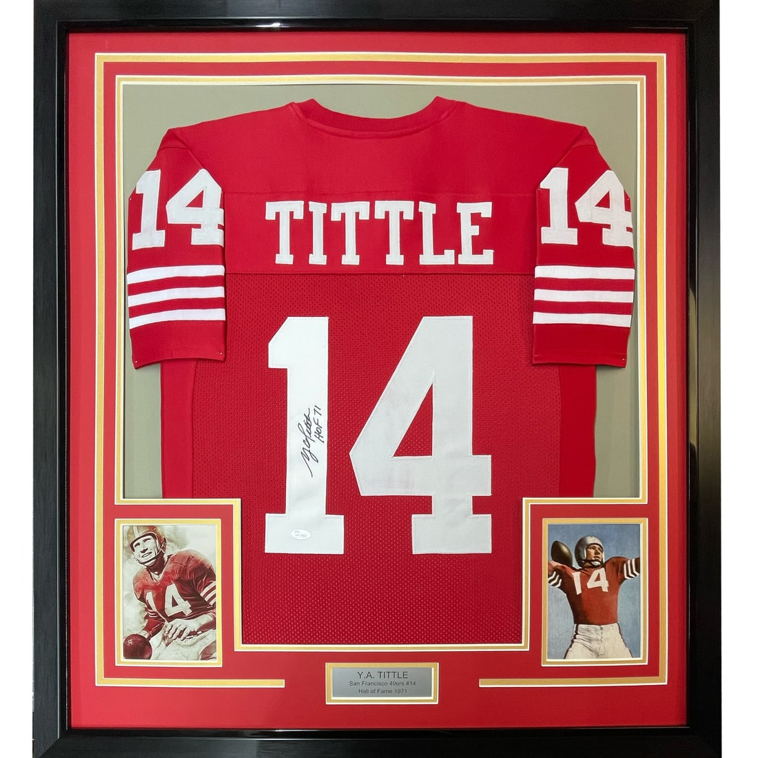 Framed Autographed Y.A. Tittle San Francisco 49ers Jersey with JSA COA (1 of 2)