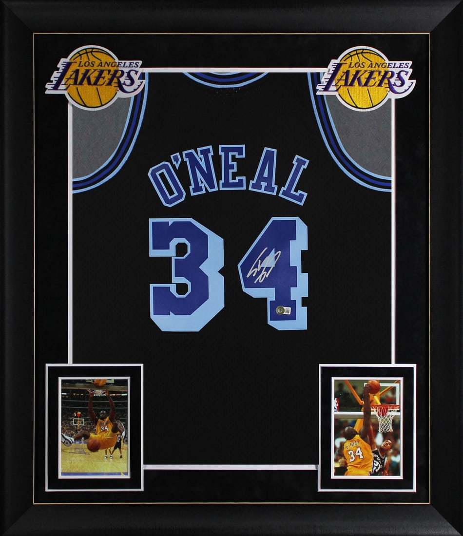Shaquille O'Neal Signed Black Lakers Framed Jersey BAS Authenticated (1 of 2)
