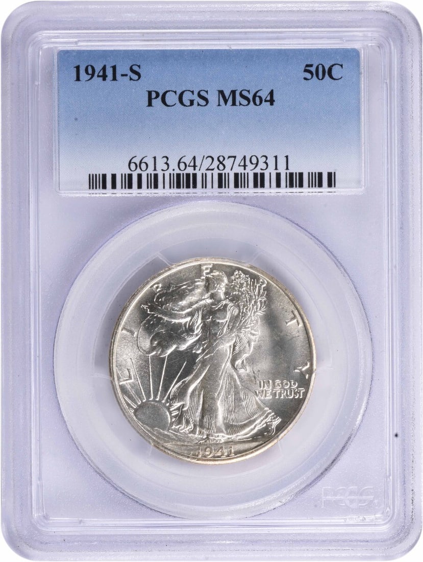 1941-S Walking Liberty Silver Half Dollar MS64 PCGS Certified (1 of 2)